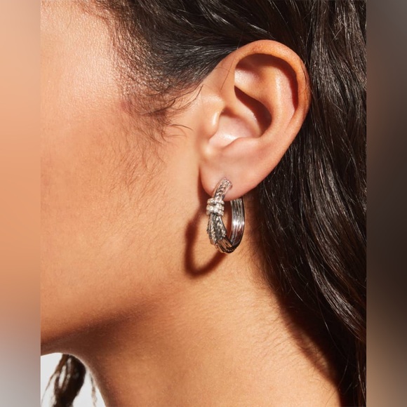 David Yurman Angelika Sterling Silver Hoop Earrings with Pavé - Picture 5 of 13